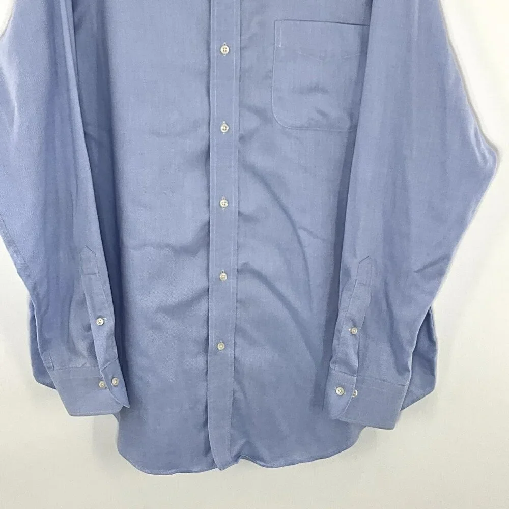 Polo Ralph Lauren Shirt Men 17 Blue 100% Cotton Long‎ Sleeve Button Non Iron